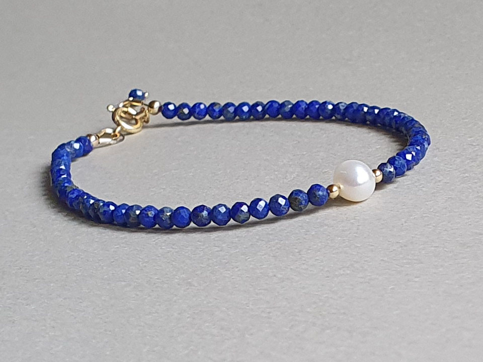 Motivate remaining truth Brăţară din lapis lazuli, perlă și aur filat - Bijuterii Unique Design